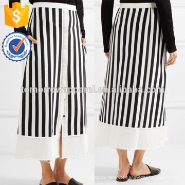 Nova Moda Twill-trimmed Striped Cotton-mistura Midi Saia DEM / DOM Fabricação Atacado Moda Feminina Vestuário (TA5172S)